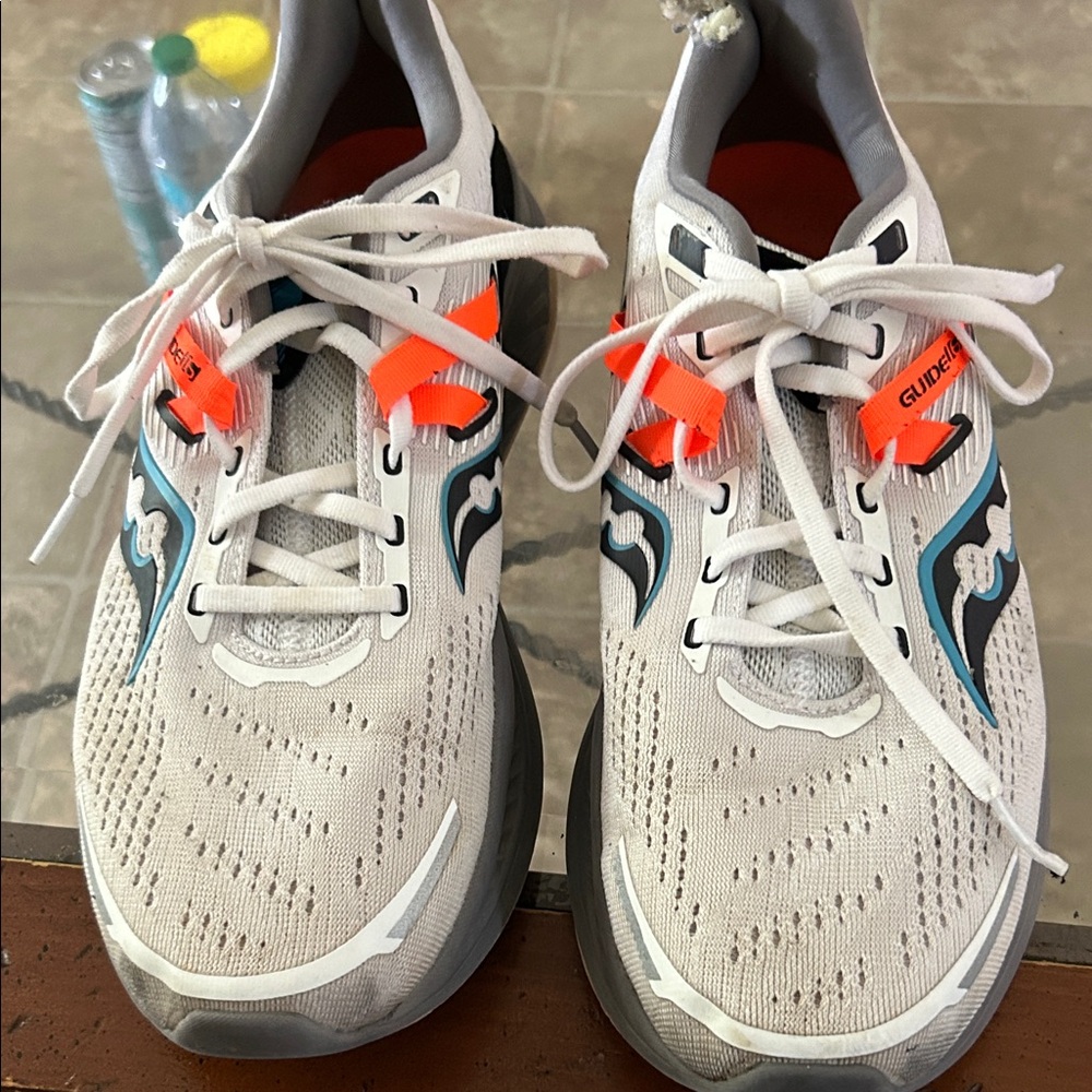 Saucony White and Neon Orange Athletic Shoes